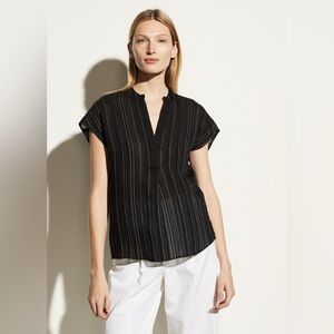 Vince Drapey Stripe Sleeveless Band Collar Popover Black Women's Size XXXL (3X)